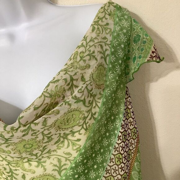 Vintage Y2K Green Romantic Fairycore Patchwork Draped Fairy Midi Dress Sz 10 - Picture 5 of 9